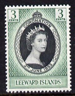 Leeward Islands 1953 Coronation 3c unmounted mint SG 125, stamps on coronation, stamps on royalty