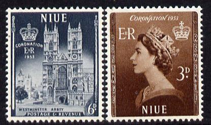 Niue 1953 Coronation set of 2 unmounted mint SG 123-4, stamps on coronation, stamps on royalty