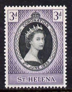 St Helena 1953 Coronation 3d unmounted mint SG 152, stamps on coronation, stamps on royalty