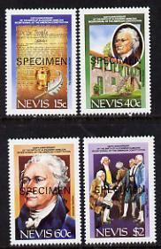 Nevis 1987 Bicentenary of US Constitution set of 4 each overprinted SPECIMEN unmounted mint SG 466s-9s, stamps on , stamps on  stamps on americana, stamps on  stamps on 