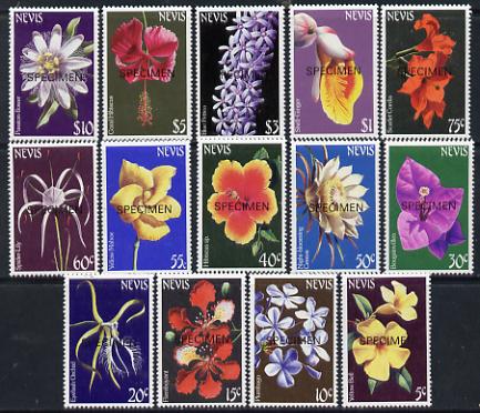 Nevis 1984 Flowers definitive set complete 14 values each overprinted SPECIMEN unmounted mint SG 185As-98As, stamps on flowers