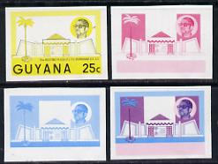 Guyana 1986 Pres Burnham Commem 25c set of 4 imperf progressive proofs comprising 2 individual colours plus two 2-colour composites unmounted mint, stamps on constitutions