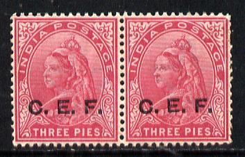 India - CEF 1900 QV 3p carmine horiz pair unmounted mint mint SG C1, stamps on , stamps on  stamps on , stamps on  stamps on  qv , stamps on  stamps on 