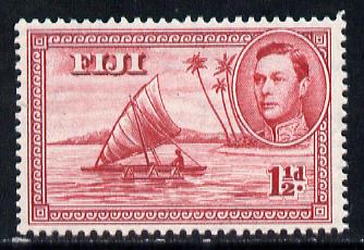 Fiji 1938-55 KG6 1.5d carmine P13.5 (die II native in canoe) unmounted mint SG 252, stamps on . kg6 , stamps on 