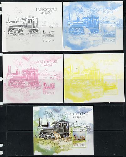 Togo 2013 Locomotives - Atlas 0-8-8 deluxe sheet - the set of 5 imperf progressive proofs comprising the 4 individual colours plus all 4-colour composite, unmounted mint , stamps on , stamps on  stamps on railways