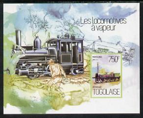 Togo 2013 Locomotives - Alder 2-2-2 imperf deluxe sheet unmounted mint. Note this item is privately produced and is offered purely on its thematic appeal, stamps on , stamps on  stamps on railways