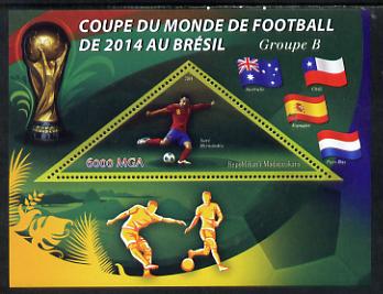 Madagascar 2014 Football World Cup in Brazil - Group B perf triangular shaped souvenir sheet unmounted mint, stamps on football, stamps on triangular, stamps on shaped