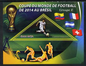 Madagascar 2014 Football World Cup in Brazil - Group E perf triangular shaped souvenir sheet unmounted mint, stamps on , stamps on  stamps on football, stamps on  stamps on triangular, stamps on  stamps on shaped