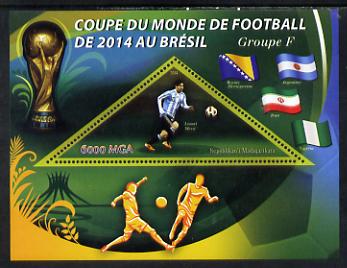 Madagascar 2014 Football World Cup in Brazil - Group F perf triangular shaped souvenir sheet unmounted mint, stamps on football, stamps on triangular, stamps on shaped
