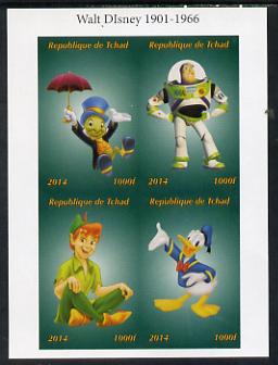 Chad 2014 Disney Characters #1 imperf sheetlet containing 4 values unmounted mint. Note this item is privately produced and is offered purely on its thematic appeal. . , stamps on disney, stamps on cartoons, stamps on films, stamps on movies, stamps on cinema, stamps on umbrellas