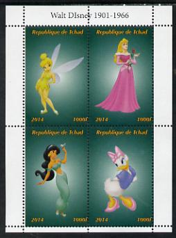 Chad 2014 Disney Characters #2 perf sheetlet containing 4 values unmounted mint. Note this item is privately produced and is offered purely on its thematic appeal. . , stamps on disney, stamps on cartoons, stamps on films, stamps on movies, stamps on cinema