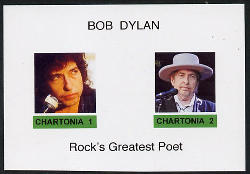 Chartonia (Fantasy) Bob Dylan - Rock's Greatest Poet imperf deluxe sheet on glossy card unmounted mint, stamps on personalities, stamps on music, stamps on pops, stamps on rock, stamps on dylan