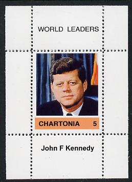 Chartonia (Fantasy) World Leaders - John F Kennedy perf deluxe sheet on thin glossy card unmounted mint, stamps on personalities, stamps on kennedy, stamps on usa presidents, stamps on americana