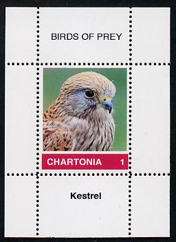 Chartonia (Fantasy) Birds of Prey - Kestrel perf deluxe sheet on thin glossy card unmounted mint, stamps on birds, stamps on birds of prey, stamps on kestrel