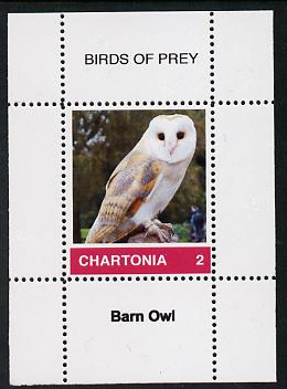 Chartonia (Fantasy) Birds of Prey - Barn Owl perf deluxe sheet on thin glossy card unmounted mint, stamps on , stamps on  stamps on birds, stamps on  stamps on birds of prey, stamps on  stamps on owls