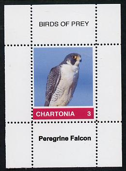 Chartonia (Fantasy) Birds of Prey - Peregrine Falcon perf deluxe sheet on thin glossy card unmounted mint, stamps on birds, stamps on birds of prey, stamps on falcons