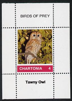 Chartonia (Fantasy) Birds of Prey - Tawny Owl perf deluxe sheet on thin glossy card unmounted mint, stamps on birds, stamps on birds of prey, stamps on owls