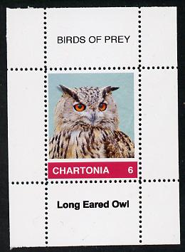 Chartonia (Fantasy) Birds of Prey - Long eared Owl perf deluxe sheet on thin glossy card unmounted mint, stamps on birds, stamps on birds of prey, stamps on owls