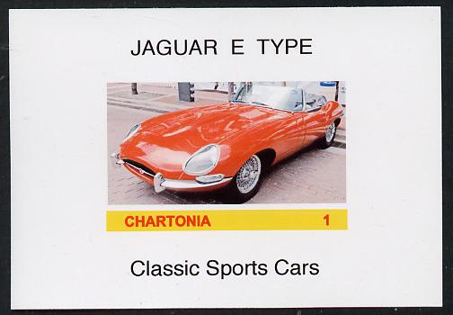 Chartonia (Fantasy) Classic Sports cars - Jaguar E Type imperf deluxe sheet on glossy card unmounted mint, stamps on , stamps on  stamps on cars, stamps on  stamps on jaguar