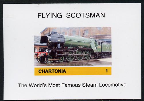 Chartonia (Fantasy) Flying Scotsman - The World's Most Famous Steam Locomotive imperf deluxe sheet on glossy card unmounted mint, stamps on , stamps on  stamps on railways