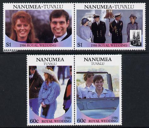 Tuvalu - Nanumea 1986 Royal Wedding (Andrew & Fergie) set of 4 (2 se-tenant pairs) unmounted mint, stamps on royalty, stamps on andrew, stamps on fergie, stamps on 