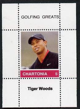 Chartonia (Fantasy) Golfing Greats - Tiger Woods perf deluxe sheet on thin glossy card unmounted mint, stamps on , stamps on  stamps on sport, stamps on  stamps on golf