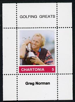 Chartonia (Fantasy) Golfing Greats - Greg Norman perf deluxe sheet on thin glossy card unmounted mint, stamps on , stamps on  stamps on sport, stamps on  stamps on golf