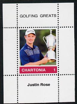 Chartonia (Fantasy) Golfing Greats - Justin Rose perf deluxe sheet on thin glossy card unmounted mint, stamps on sport, stamps on golf