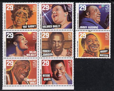 United States 1994 Jazz & Blues Music set of 8 unmounted mint SG 2936-43, stamps on music, stamps on jazz, stamps on blues, stamps on 