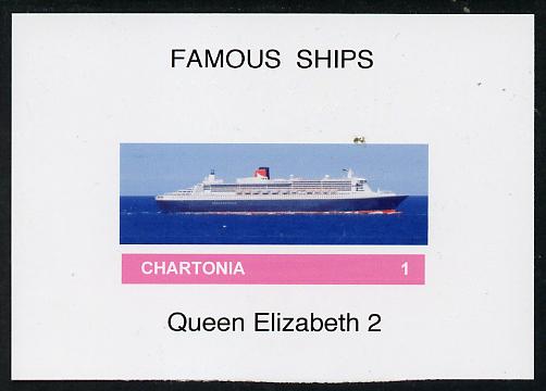 Chartonia (Fantasy) Famous Ships - Queen Elizabeth 2 imperf deluxe sheet on glossy card unmounted mint, stamps on ships, stamps on  qe2 , stamps on 