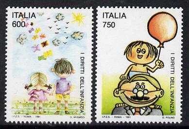 Italy 1991 UN Conference on Rights of the Child set of 2 unmounted mint SG 2130-31, stamps on united nations, stamps on children, stamps on balloons
