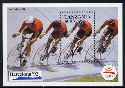 Tanzania 1991 Barcelona Olympic games - Cycling perf m/sheet unmounted mint SG MS 877a, stamps on olympics, stamps on bicycles