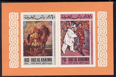 Ras Al Khaima 1967 European Paintings imperf individual deluxe miniature sheet (60D & 70D) unmounted mint, Michel BL30, stamps on , stamps on  stamps on arts, stamps on  stamps on horses, stamps on  stamps on clowns, stamps on  stamps on cezanne, stamps on  stamps on delacroix