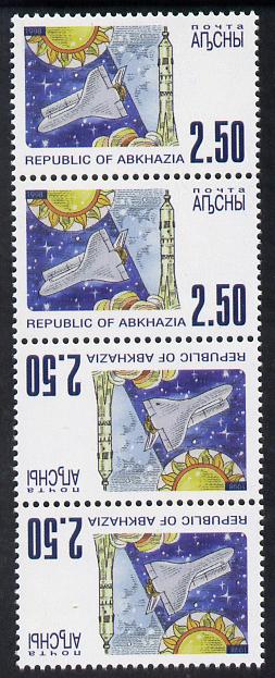 Abkhazia 1998 Space Shuttle perf strip of 4 in tete-beche format unmounted mint, stamps on , stamps on  stamps on space, stamps on  stamps on shuttle