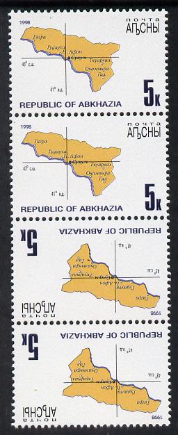 Abkhazia 1998 Map of Region perf strip of 4 in tete-beche format unmounted mint, stamps on , stamps on  stamps on maps