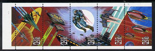 United States 1993 Space Fantasy se-tenant booklet pane of 5 unmounted mint SG 2770a, stamps on space, stamps on sci-fi, stamps on 