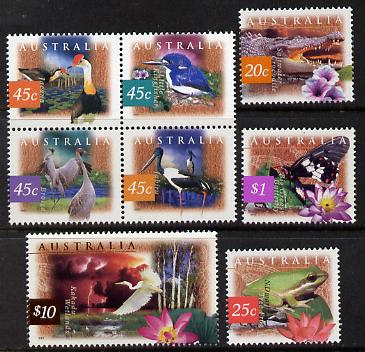 Australia 1997 Fauna & Flora (2nd series) set of 8 unmounted mint, SG 1679-86, stamps on crocodile, stamps on frogs, stamps on kingfishers, stamps on stork, stamps on butterflies, stamps on birds