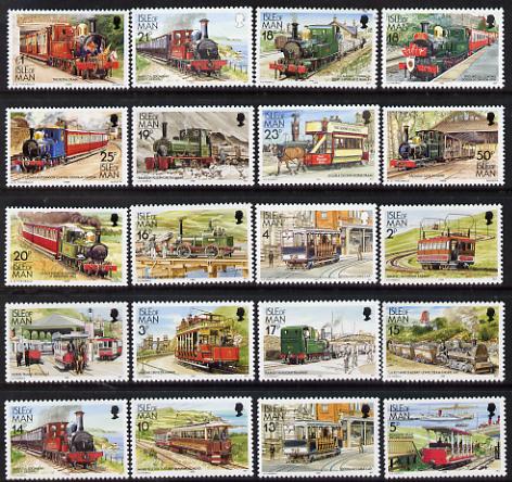 Isle of Man 1988-92 Manx Railways & Tramways complete set of 20 values 1p to \A31 unmounted mint SG 365-80, stamps on railways, stamps on trams
