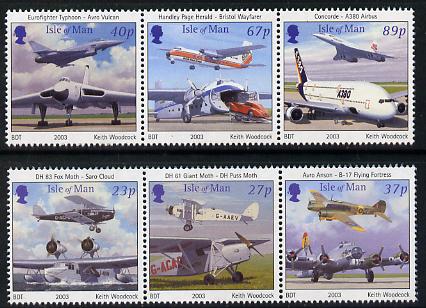 Isle of Man 2003 Centenary of Powered Flight perf set of 6 (2 se-tenant strips) unmounted mint SG 1067-72, stamps on , stamps on  stamps on aviation