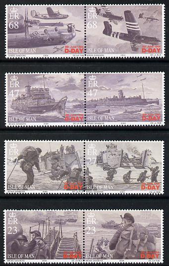 Isle of Man 2004 60th Anniversary of D-Day perf set of 8 (4 se-tenant pairs) unmounted mint SG 1131-38, stamps on , stamps on  stamps on aviation, stamps on  stamps on ships, stamps on  stamps on  ww2 , stamps on  stamps on militaria, stamps on  stamps on 