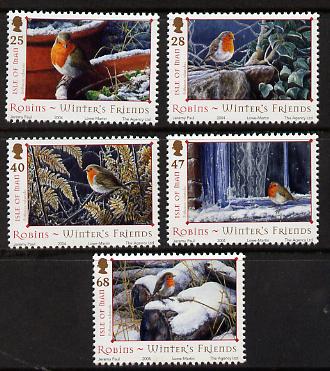 Isle of Man 2004 Robins - Winters friends perf set of 5 unmounted mint SG 1185-89, stamps on birds, stamps on robins