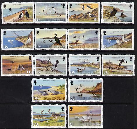 Isle of Man 1983-85 Marine Birds definitive set complete 1p to £1 (16 values) unmounted mint SG 232-47, stamps on , stamps on  stamps on birds, stamps on  stamps on swans, stamps on  stamps on terns, stamps on  stamps on herons, stamps on  stamps on puffins