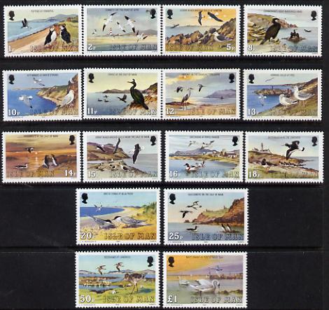 Isle of Man 1983-85 Marine Birds definitive set complete 1p to 1 (16 values) unmounted mint SG 232-47, stamps on birds, stamps on swans, stamps on terns, stamps on herons, stamps on puffins