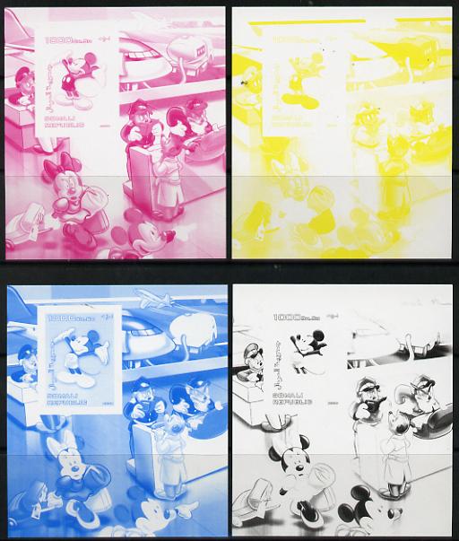 Somalia 2006 Disney - Mickey at Airport Check-in souvenir sheet - the set of 4 imperf progressive proofs comprising the 4 individual colours unmounted mint , stamps on disney, stamps on airports, stamps on aviation, stamps on  oil , stamps on 