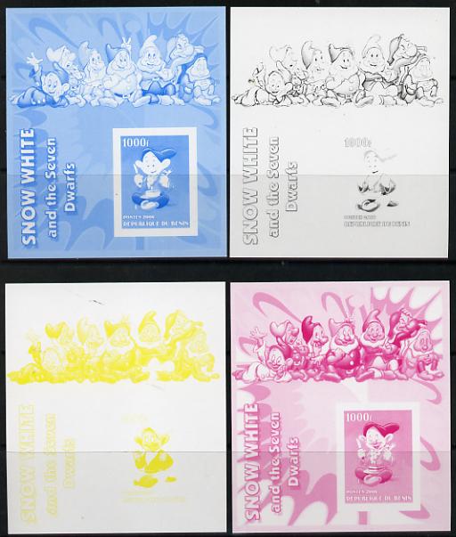 Benin 2006 Snow White & the Seven Dwarfs #04 souvenir sheet - the set of 4 imperf progressive proofs comprising the 4 individual colours unmounted mint , stamps on disney, stamps on films, stamps on cinema, stamps on movies, stamps on cartoons