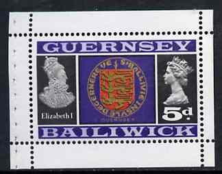 Booklet - Guernsey 1969 Arms & Elizabeth I 5d Booklet Pane (stamp with margins all round) SG 19a