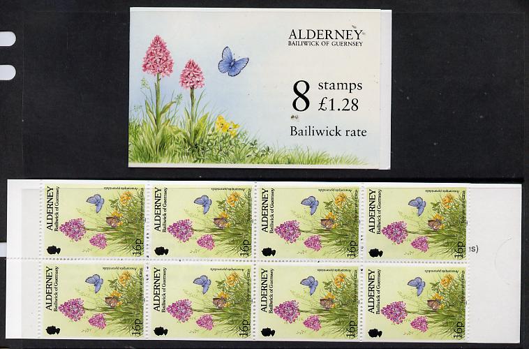 Guernsey - Alderney 1994-95 Flora & Fauna Â£1.28 booklet complete & fine SG ASB1, stamps on , stamps on  stamps on flowers, stamps on  stamps on butterflies