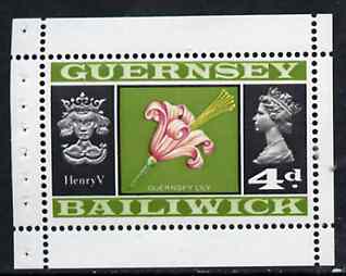 Guernsey 1969 Lily & Henry V 4d Booklet Pane (stamp with margins all round) SG 18a, stamps on , stamps on  stamps on flowers     royalty