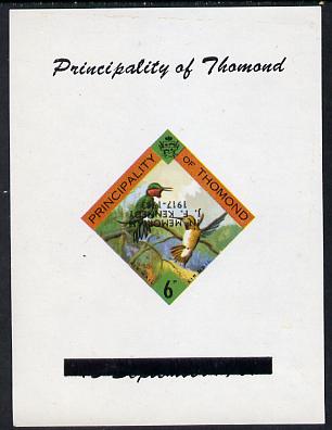 Thomond 1963 Hummingbirds 6d (Diamond-shaped) deluxe sheet with 'In Memorium - J F Kennedy' overprint inverted unmounted mint, stamps on , stamps on  stamps on birds, stamps on  stamps on humming birds, stamps on  stamps on personalities, stamps on  stamps on kennedy, stamps on  stamps on usa presidents, stamps on  stamps on americana