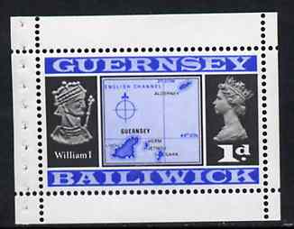 Guernsey 1969 Map & William I 1d Booklet Pane (stamp with margins all round) SG 14c, stamps on , stamps on  stamps on maps     royalty